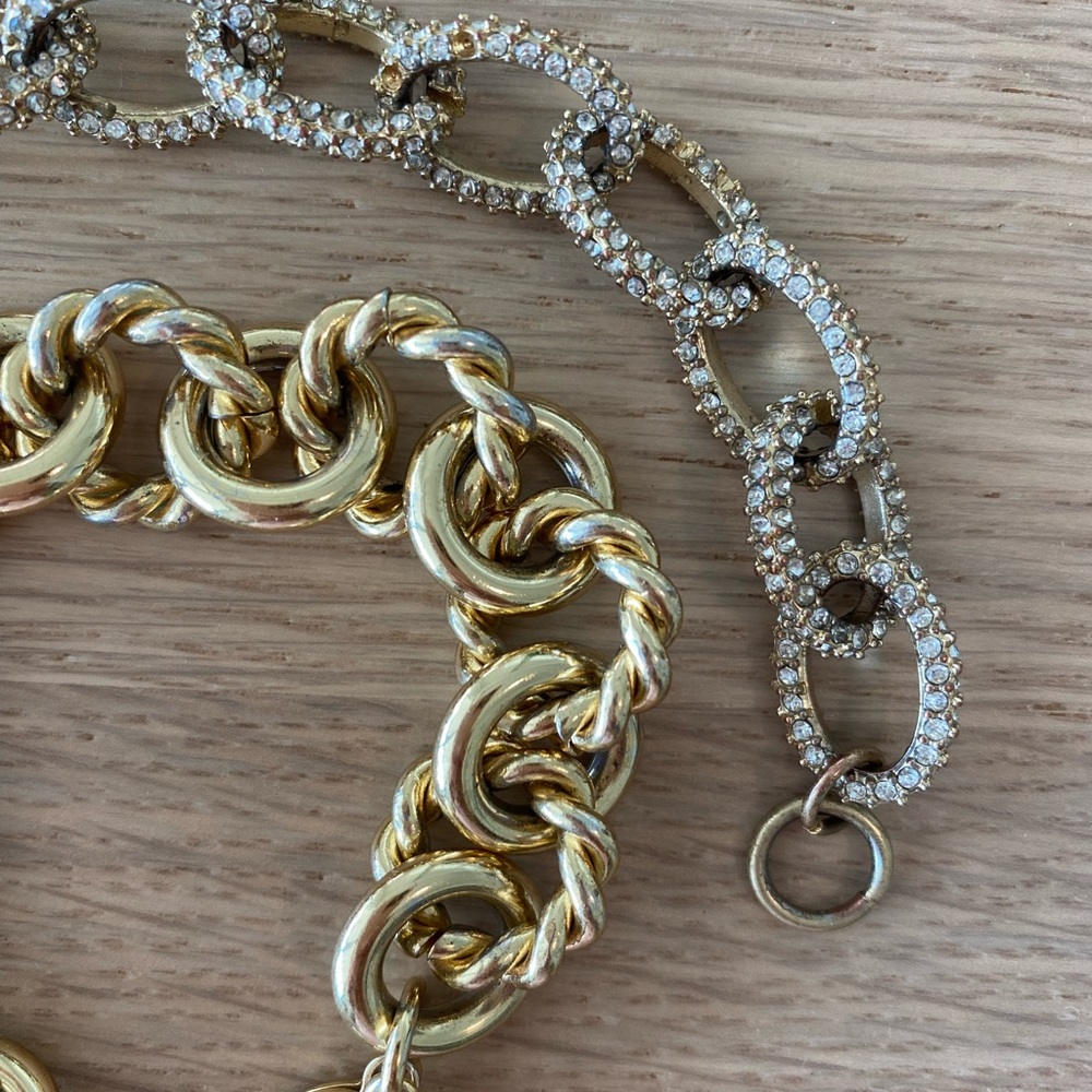 Set of two JCrew gold chunky link bracelets, pave and gold - Picture 3 of 3